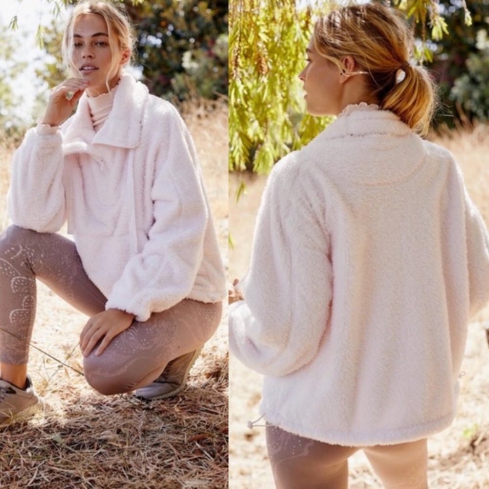 Free People Big Sky Sherpa Fleece Sweatshirt Pullover Baby Pink Size Medium Boho